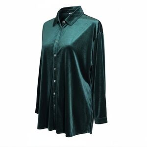 New Emerald Green Velvet Tunic Top Long Sleeves Button Up NWOT Sz 3X